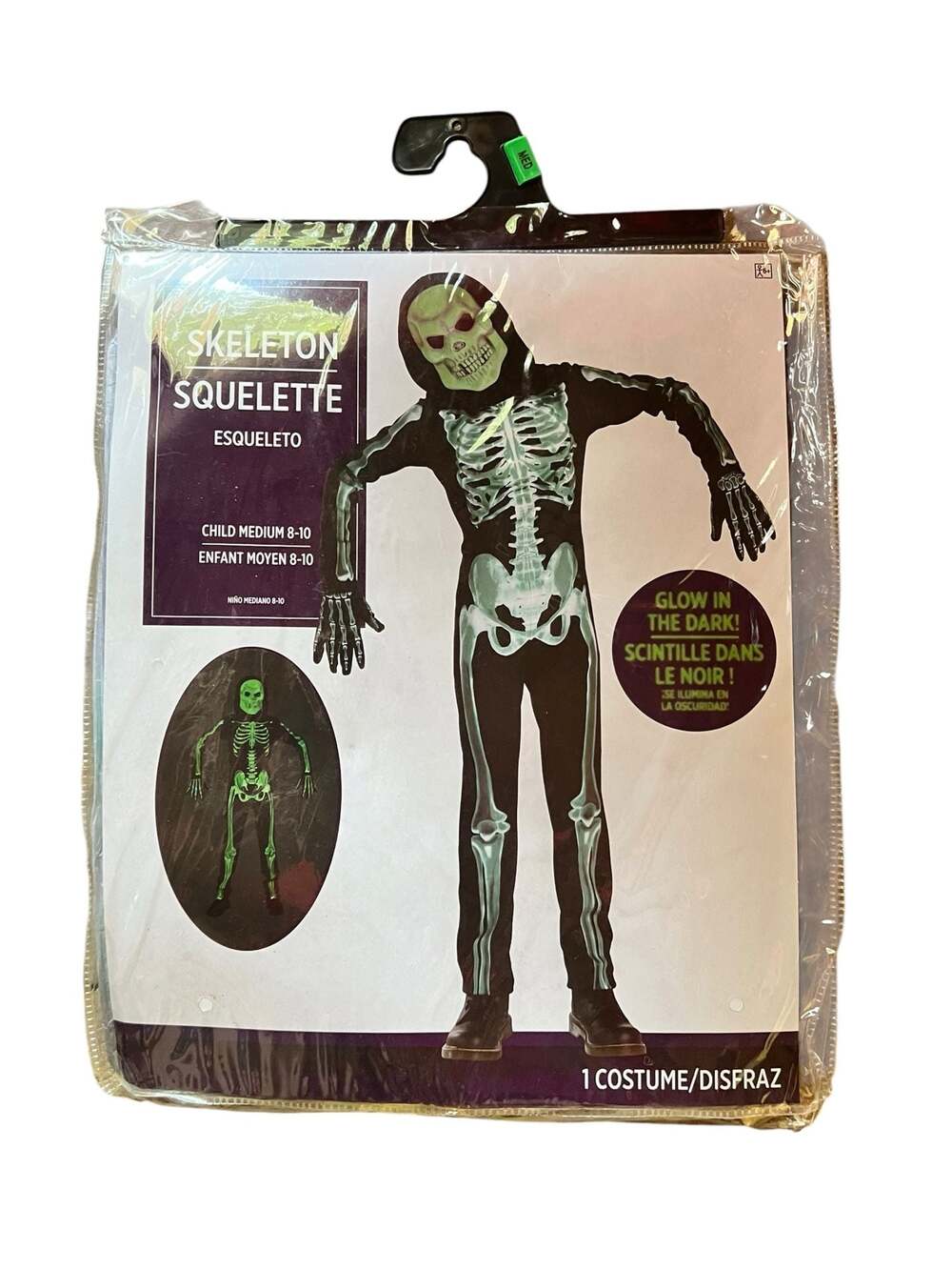 Glow in the Dark Skeleton Child Halloween Costume - Medium 8-10
